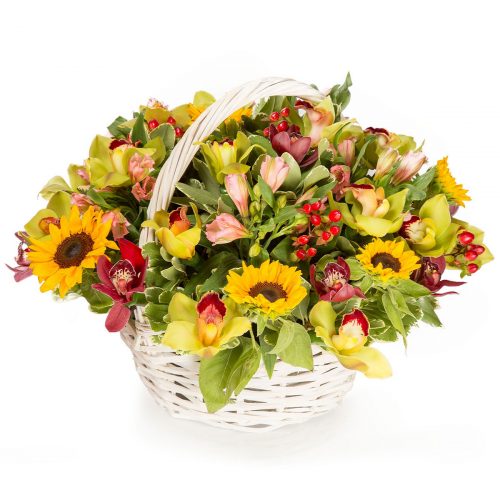Цветочная композиция в корзине «Солнечное шоу»