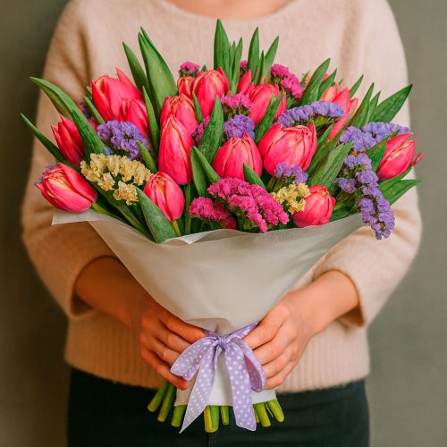 Букет из свежих цветов «Розовый Шарм»